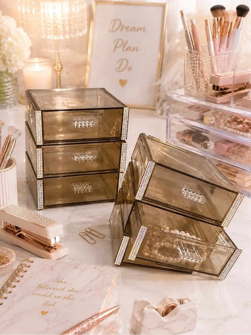 Elegant Acrylic Jewelry Organizer with Crystal Accents - Brand